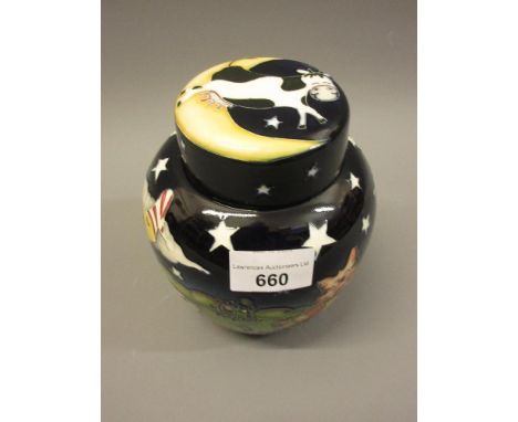 Moorcroft Cat and the Fiddle pattern ginger jar and cover, Limited Edition No. 30 of 250, designed by Nicola SlaneyIn good co