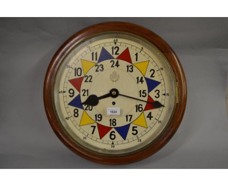 Mahogany R.A.F. style sector clock, the later painted dial with coloured segments and twenty four hour numerals, the single t