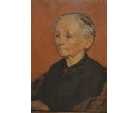 William Henry Margetson, oil on canvas, half length portrait of Mrs Isabella Newman, Painter , ' AETATIS SUAE ANNO XC ', sign