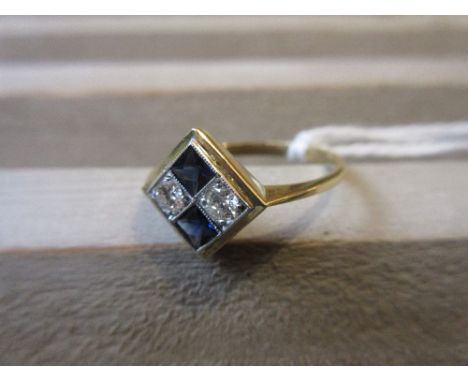 18ct Yellow gold four stone diamond and aquamarine ring 