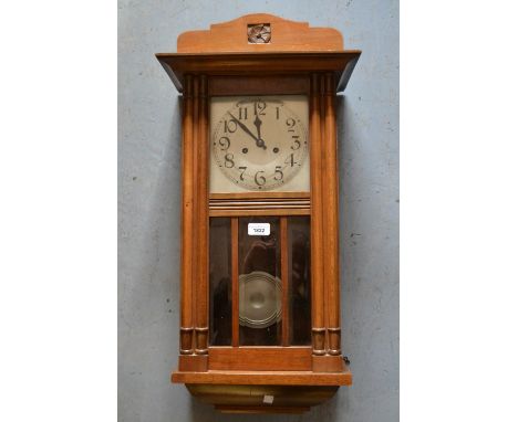 1920's Beechwood two train wall clock with silvered dial 