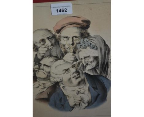 George IV colour stipple engraving, ' Spectacles ', 10ins x 9ins, gilt framedDoes have a crease (centre bottom), small tear t