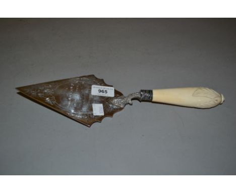Silver plated presentation trowel with carved ivory handle, dated 1879 