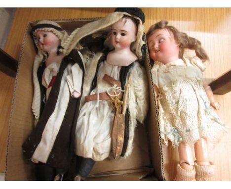Small Goebel bisque headed doll together with two other small bisque headed shoulder plate dolls 