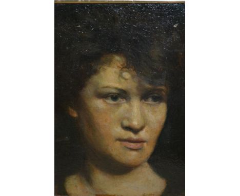 20th Century oil on board, head and shoulder portrait of a lady, unsigned, gilt framed, 9ins x 7ins 