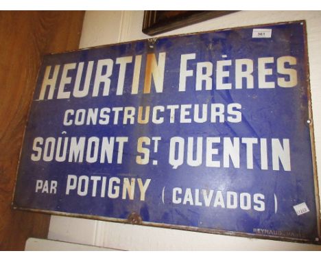 French enamel advertising sign ' Heurtin Freres Calvados ' by Reynaud, Paris 