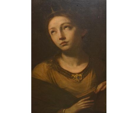 17th Century / 18th Century Italian school, oil on canvas, portrait of a seated lady wearing a crown, gold brooch and holding