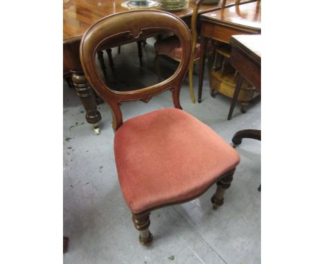 Set of four Victorian mahogany dining chairs with button upholstered seats and turned front supportsJoints are slightly loose