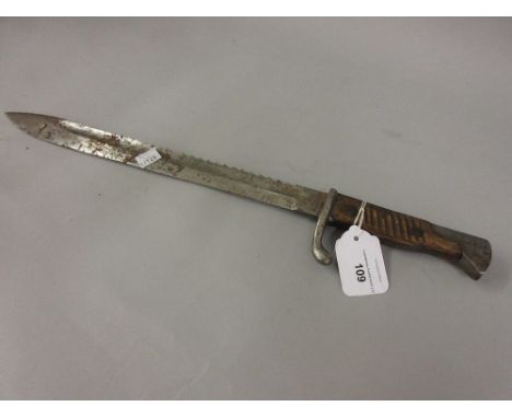 German bayonet, the 14.25in saw back blade inscribed Ferd Schleuterman (minus scabbard) 