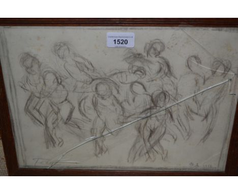 Early 20th Century pencil sketch, group of figures, indistinctly signed, dated 1916, 9.5ins x 13.5ins 