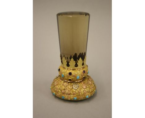 Fine quality Regency gold mounted citrine and quartz desk seal inset with turquoise and amethyst, the stone with Prince of Wa