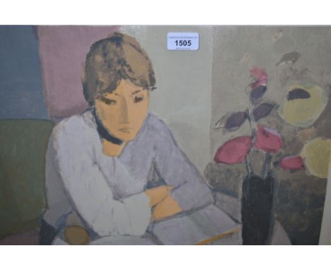 Artist signed Limited Edition print, lady reading from a book, framed, Elaine Marshall small Limited Edition print, gilt fram
