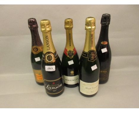 Four various Champagnes, Lanson, Veuve Clicquot, Bollinger and French Connection, together with one sparkling wine 