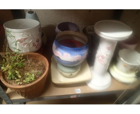 A shelf of mainly ceramic planters. Not available for in-house P&amp;P, contact Paul O'Hea at Mailboxes on 01925 659133 