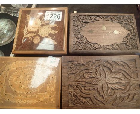 Collection of small wooden boxes, some carved, others with inlay. P&amp;P Group 1 (£14+VAT for the first lot and £1+VAT for s
