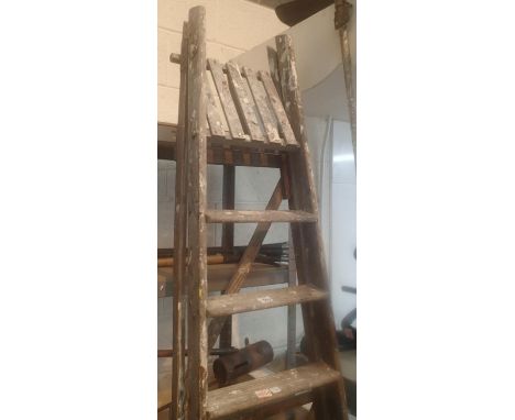 Wooden seven tread step ladder. Not available for in-house P&amp;P, contact Paul O'Hea at Mailboxes on 01925 659133 
