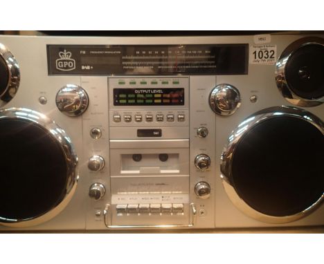 Silver GPO Brooklyn large 1980s-Style Boombox - CD, cassette, DAB+ & FM Radio, USB, Bluetooth receiver; 30 x 19 x 60 cm; work