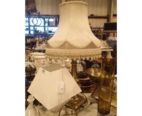 Three table lamps including brass example. Not available for in-house P&P, contact Paul O'Hea at Mailboxes on 01925 659133Con