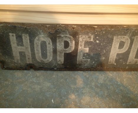 Antique enamel street sign for Hope Place, L: 45 cm. Not available for in-house P&amp;P, contact Paul O'Hea at Mailboxes on 0