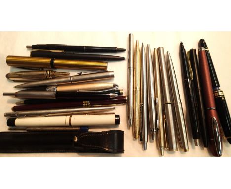 A box containing various writing pens to include papermate examples. P&amp;P Group 1 (£14+VAT for the first lot and £1+VAT fo