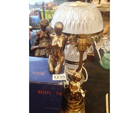 Three decorative table lamps and a body talk figurine. Not available for in-house P&P, contact Paul O'Hea at Mailboxes on 019