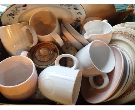 A box of mixed ceramic dinner sets to include Hornsea and Colclough. Not available for in-house P&amp;P, contact Paul O'Hea a