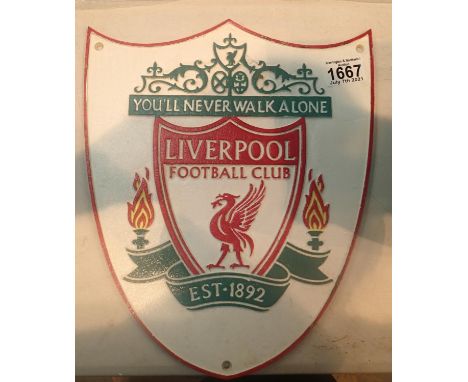 Cast iron Liverpool shield, L: 33 cm. P&amp;P Group 2 (£18+VAT for the first lot and £3+VAT for subsequent lots) 