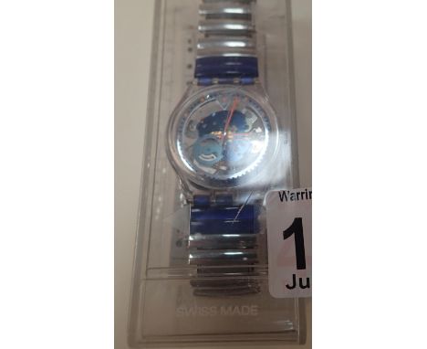 Vintage Swatch skeleton watch in original case and with new battery. P&amp;P Group 1 (£14+VAT for the first lot and £1+VAT fo