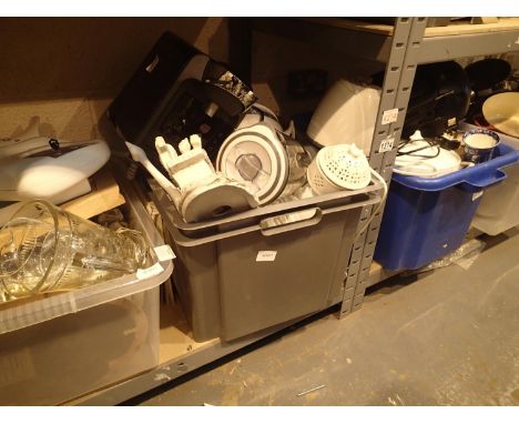 Four boxes of household ceramics and cookware includes Chasseur and Le Creuset. Not available for in-house P&P, contact Paul 