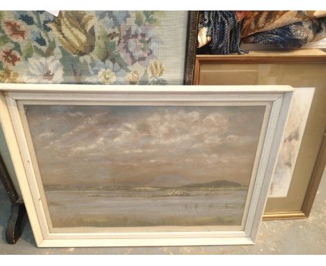 Mixed pictures and prints with an embroidered firescreen. Not available for in-house P&amp;P, contact Paul O'Hea at Mailboxes