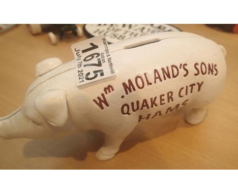 Cast iron WM Molands &amp; Son piggy bank, L: 20 cm. P&amp;P Group 2 (£18+VAT for the first lot and £3+VAT for subsequent lot