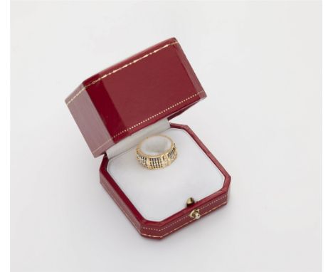 Bandring "Vision"18 kt Gold, Stahl. Profilierter Bicolor-Ring aus Gold- und Stahlgeflecht gefasst mit vier kleinen Diamanten 