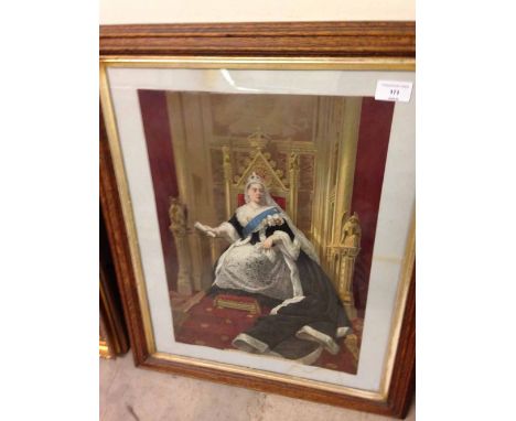 A framed &amp; glazed Victorian print of Queen Victoria, 61cm x 51cm.
