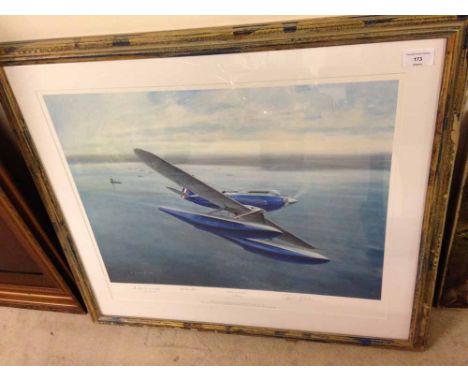 Limited Edition signed print 'Moment of Triumph' Super Marine S6b seaplane by Gerald Coulson. Signed by Coulson plus pilots F