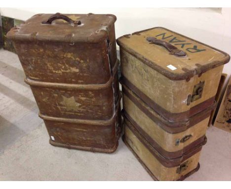 2 large vintage travelling trunks, one c1940s bearing a white Star of David to top and both ends and fitted with an inner she