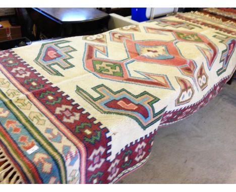 A vintage Selcuk Turkish wool rug. 242 x 158cm (3.82m&sup2;).
