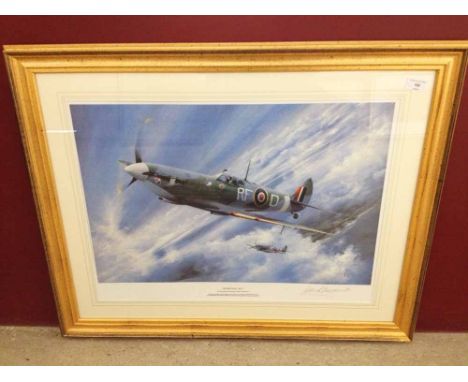 Framed and signed print 'Borrowed Sky' by Peter R Westacott. Depicts squadron leader Jan Zambach V.M K.W D.F.C &amp; Bar in h