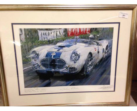 A framed &amp; glazed limited edition motor racing print by Nicholas Watts of the Cunningham C-2R Class winner at Le Mans 195