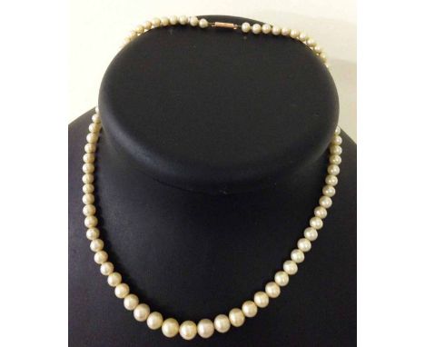 A vintage faux pearl necklace with 9ct gold clasp. Approx 16 inches.