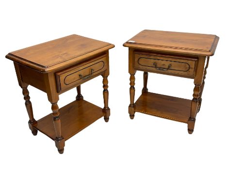 Ponsfords of Sheffield - Pair of French cherry wood bedside lamp stands, fitted with single drawer and under-tierDimensions: 