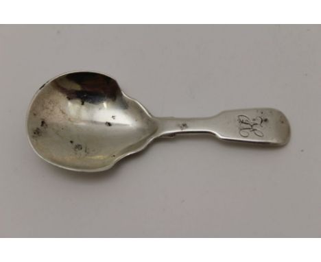 Hester Bateman A George IV silver caddy spoon, fiddle pattern handle, London 1829, monogrammed 'H', weight 11.8gCondition rep