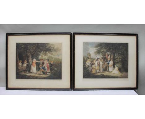 After Morland, Clifford R James 'Children's Games', playing soldiers &amp; blind man's bluff, a pair of mezzotint prints, sig