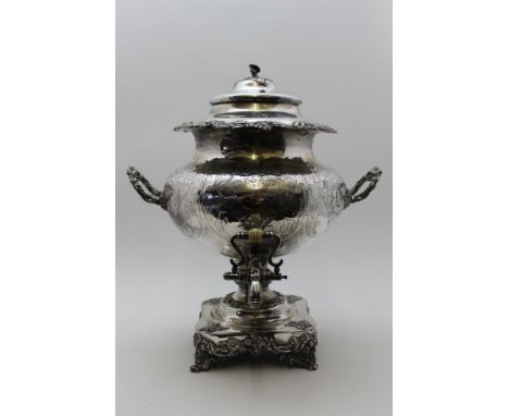 A 19th century silver plated Samovar/tea urn, ornate Rococo form, cast &amp; chased decoration, fitted two handles, tap &amp;