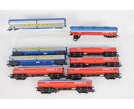 Hornby - Jouef - 9 x unboxed 00 gauge wagons including six # R6045 100 Ton Oil Tankers in Murco livery and three Jouef # 6374