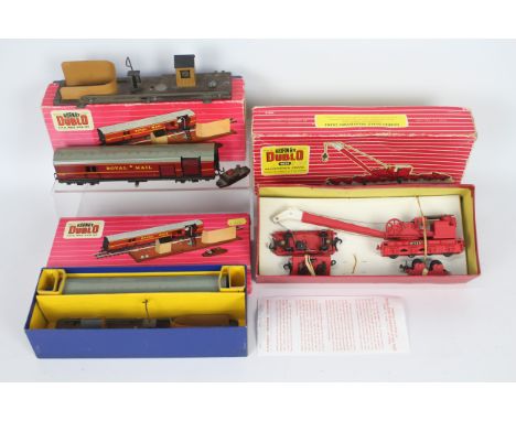 Hornby Dublo - 3 x boxed items, # 4620 Breakdown Crane, # 2400 T.P.O Mail Van Set x 2. The items all appear in Good condition