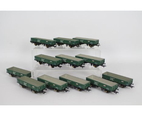 Bachmann - 12 x unboxed 00 gauge # 38-100 34 Ton PNA Ballast wagons in dark green Railtrack Renewing Your Railways livery. Th
