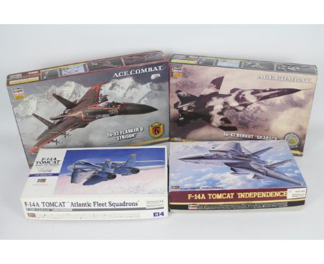 Hasegawa - Four boxed 1:72 scale plastic military aircraft model kits. Lot consists of Hasegawa #00544 F-14A Tomcat 'Atlantic