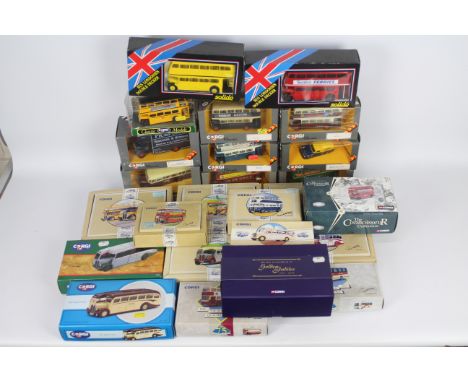 Corgi - 25 x boxed bus and van models including # 97186 limited edition AEC Regal in Grey Cars livery, Solido AEC RT London b