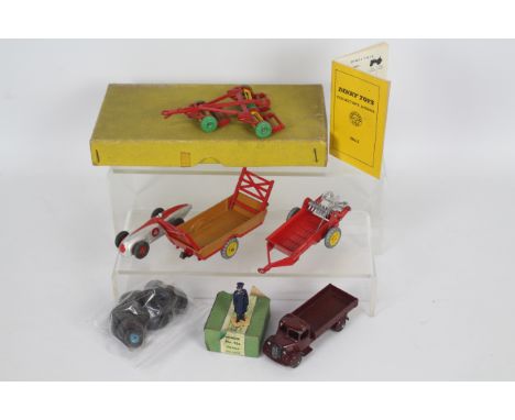 Dinky - A collection of Dinky models including # 220 Racing Car, # 30S Austin Wagon, # 271 Triple Gang Mower, # 27B Halesowen