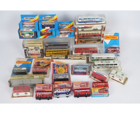 Matchbox - Majorette - Herpa - Wiking - 30 x boxed / carded bus models in several scales including Matchbox # 65 Airport Coac